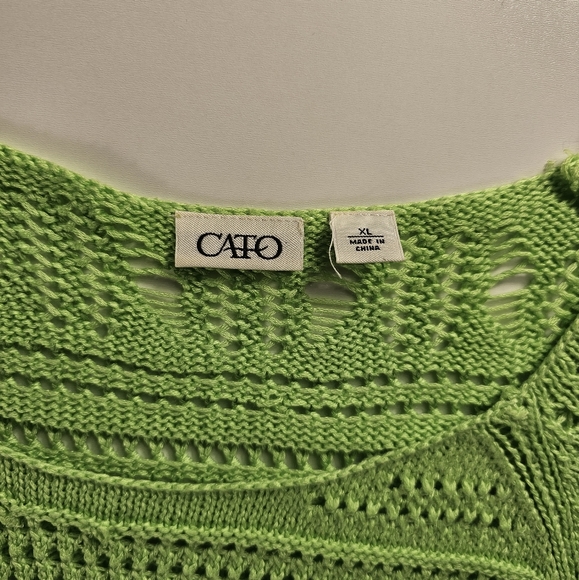 Cato Lime Green Open Knit Sweater Xl Short Sleeve See Through Cover Up EUC ^ - Picture 5 of 8